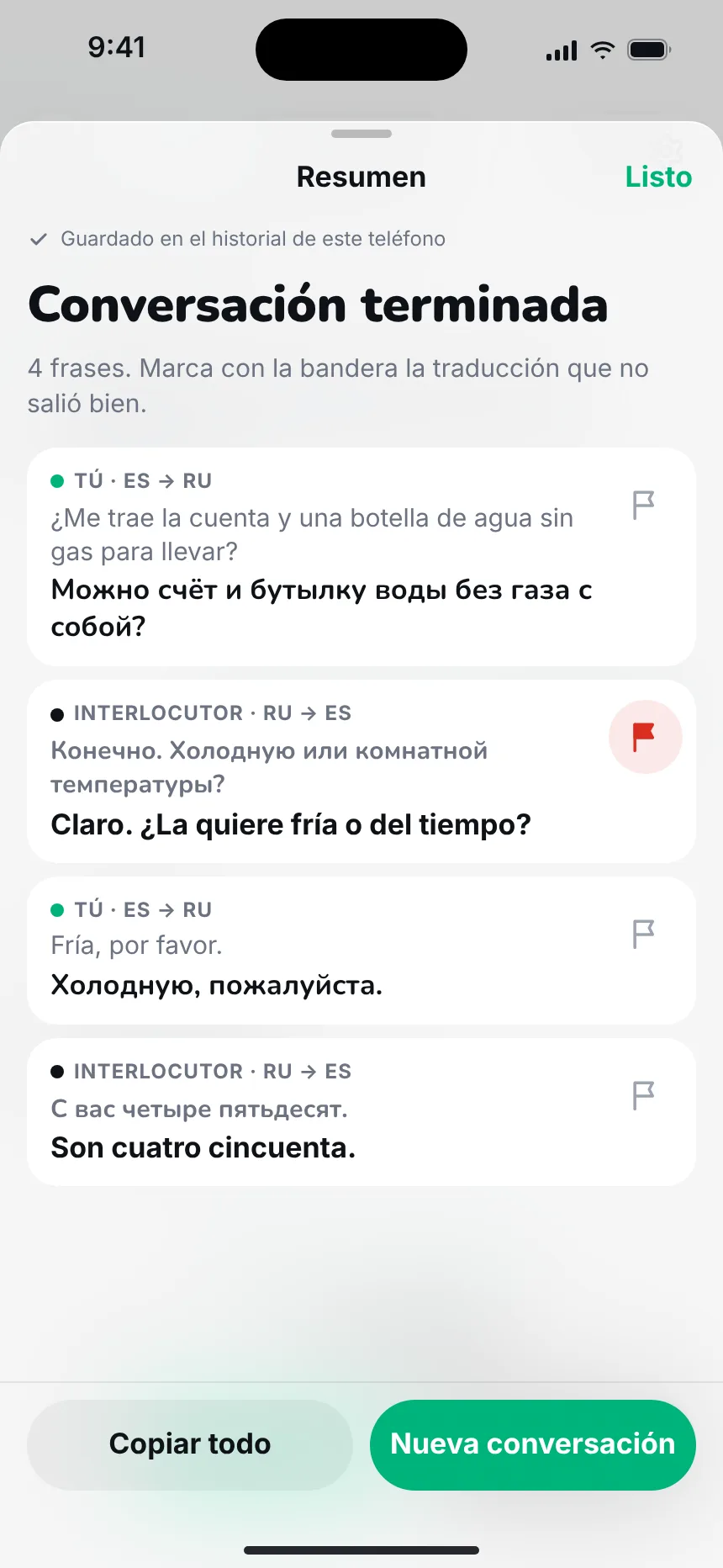 Resumen de la conversación — summary flags